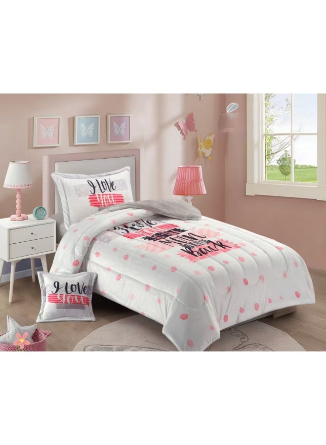 سمارت هوم مفرش سرير أطفال شتوي فخم 4 قطع وجهين مخمل وفرو ناعم بتصميم عصري ومريح – طقم مفارش سرير دافئ  مناسب لغرف الأولاد والبنات – مفرش شتوي فخم للمنزل أو الهدايا – المقاس 170×230 سم ( المفرش بحشوة ) - Image 1