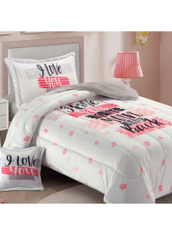 سمارت هوم مفرش سرير أطفال شتوي فخم 4 قطع وجهين مخمل وفرو ناعم بتصميم عصري ومريح – طقم مفارش سرير دافئ  مناسب لغرف الأولاد والبنات – مفرش شتوي فخم للمنزل أو الهدايا – المقاس 170×230 سم ( المفرش بحشوة ) - Image 2