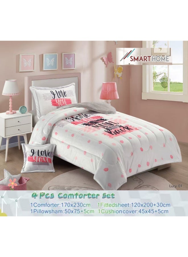 سمارت هوم مفرش سرير أطفال شتوي فخم 4 قطع وجهين مخمل وفرو ناعم بتصميم عصري ومريح – طقم مفارش سرير دافئ  مناسب لغرف الأولاد والبنات – مفرش شتوي فخم للمنزل أو الهدايا – المقاس 170×230 سم ( المفرش بحشوة ) - Image 3