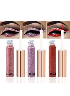 DNM DNM 3Pcs Liquid Glitter Sparkle Pink Purple Red Eyeliner Liquid Makeup Set delineadores de colores para ojos, Glitter Shimmer Sparkly Metallic Eyeliner Liner Liquid Set Eye Glitter Makeup Glue 1+5+10 