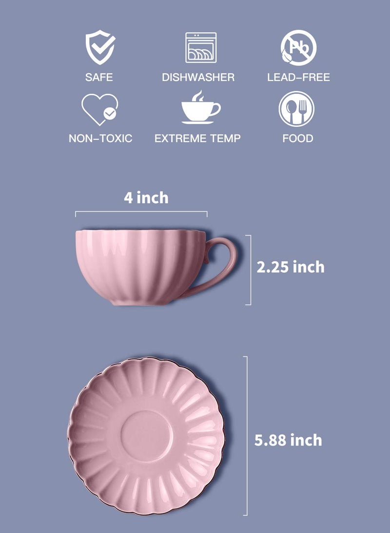 Amazingware Royal Tea Cups and Saucers, with Gold Trim and Gift Box, British Coffee Cups, Porcelain Tea Set, Set of 6 (8 oz)- Pink - Image 3