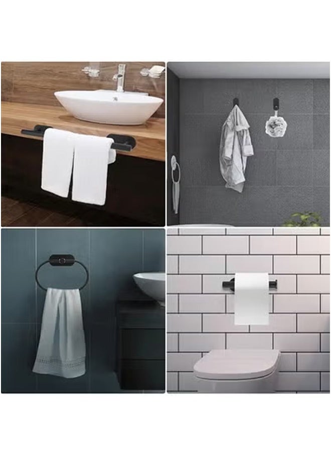 Peachjoy Towel Rail No Drilling Made of 304 Stainless Steel with Toilet Paper Holder and Self-Adhesive Towel Hooks 8-in-1 Bathroom Towel Holder Set, Bathroom Accessories Wall Mounting (Black) - Image 4