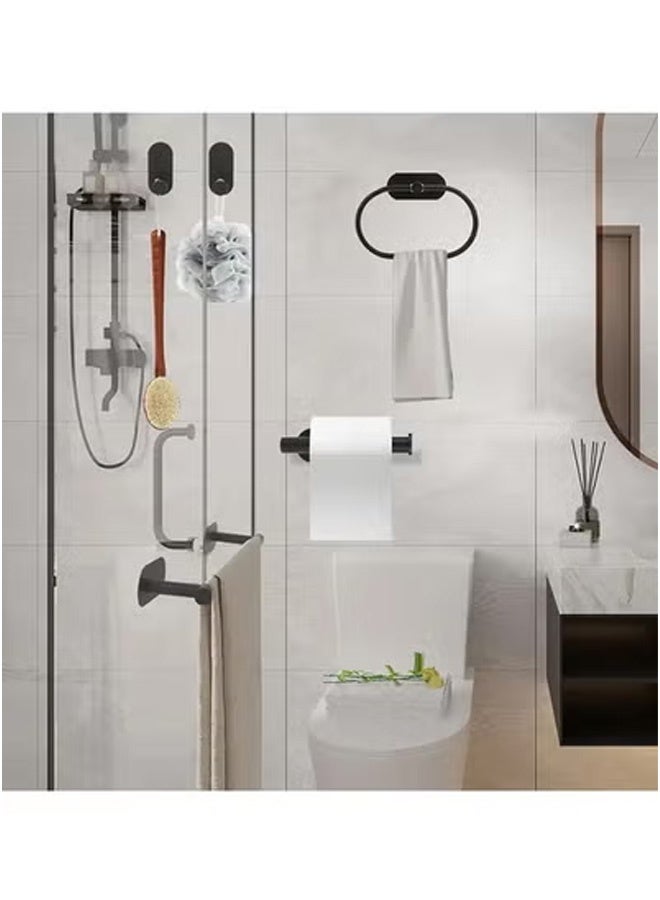 Peachjoy Towel Rail No Drilling Made of 304 Stainless Steel with Toilet Paper Holder and Self-Adhesive Towel Hooks 8-in-1 Bathroom Towel Holder Set, Bathroom Accessories Wall Mounting (Black) - Image 5