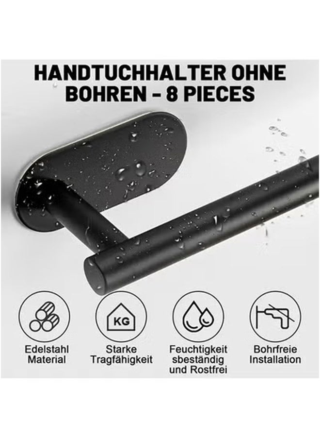 Peachjoy Towel Rail No Drilling Made of 304 Stainless Steel with Toilet Paper Holder and Self-Adhesive Towel Hooks 8-in-1 Bathroom Towel Holder Set, Bathroom Accessories Wall Mounting (Black) - Image 2