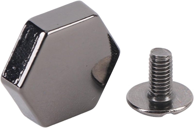 Hex Studs Back Slot Screws, Zinc Alloy Fasteners, 50 Set 13mm - Durable Wear, Decorative Rivets for Leather Crafting and Clothing Accessories (Silver Black) - Image 2