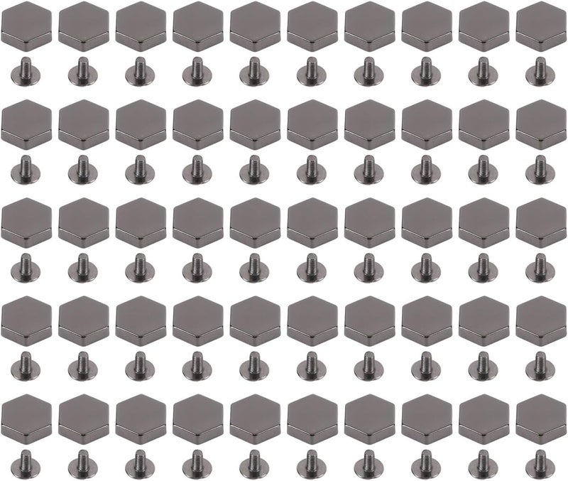 Hex Studs Back Slot Screws, Zinc Alloy Fasteners, 50 Set 13mm - Durable Wear, Decorative Rivets for Leather Crafting and Clothing Accessories (Silver Black) - Image 1