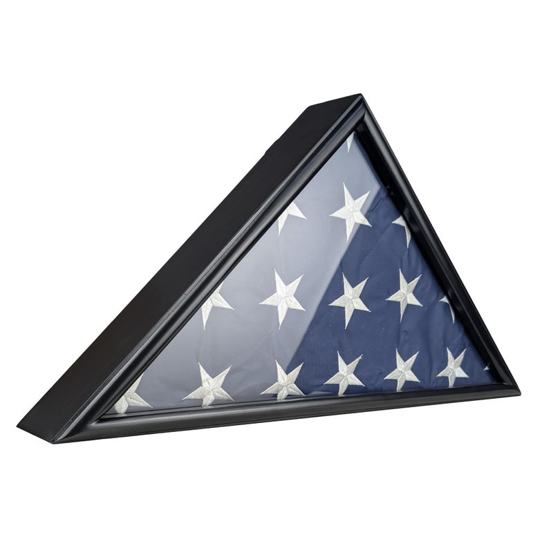 ARRAWIS Military Flag Display Case for 5x95 Folded Burial Flag American Veteran Funeral Flag Shadow Box with Real Glass Front Wall Mountable Wooden Memorial Case for Veteran Matte Black Finish