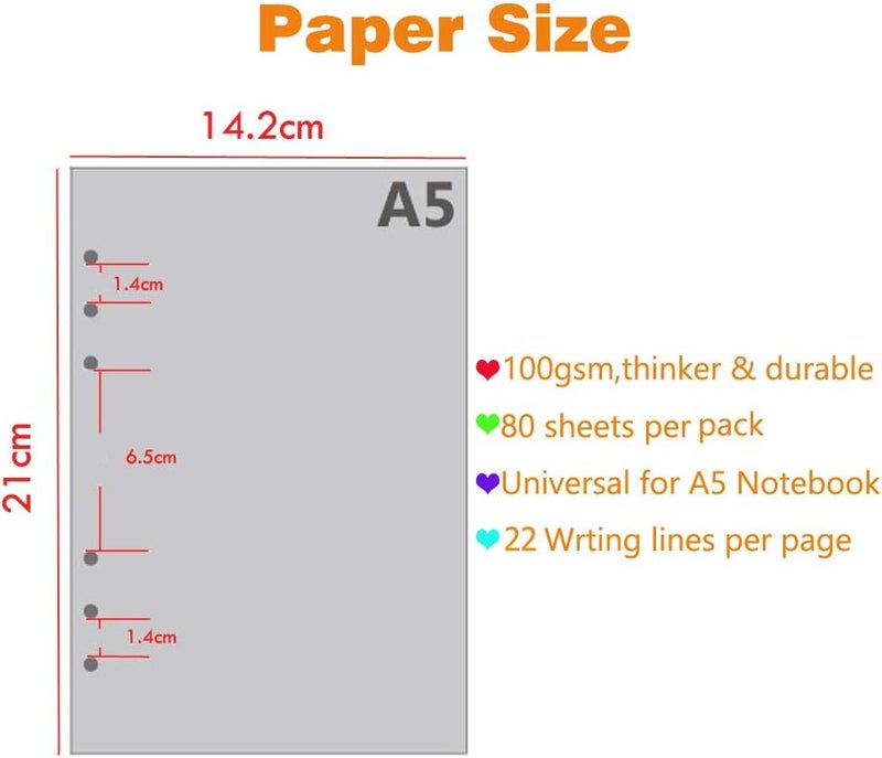 SAYEEC A5 Refill Paper 80 Sheets Loose Leaf Paper for 6 Ring Binders Refillable Notebook Insert A5 Planner for Daily Journal Diary Writing - Image 2