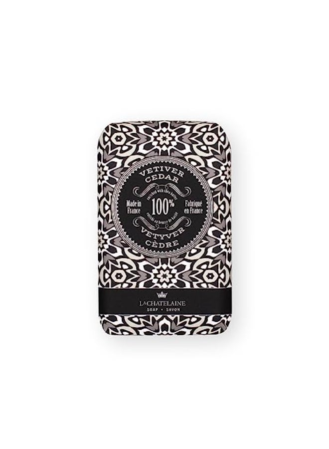 La Chatelaine Shea Butter Bar Soap Natural and Organic Triple Milled Made in France Unisex Men Women Large Vetiver Cedar - Image 1