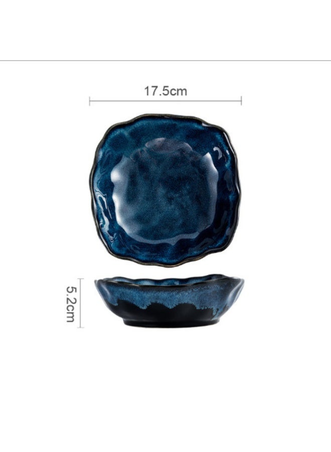 Japanese Style Deep Ceramic Dinner Plate, Premium Deep Porcelain Plate 7 inch, Blue Glaze Irregular Square Handcrafted Pasta Bowl Plate, Perfect for Pasta, Salad, Fruits, Main Courses