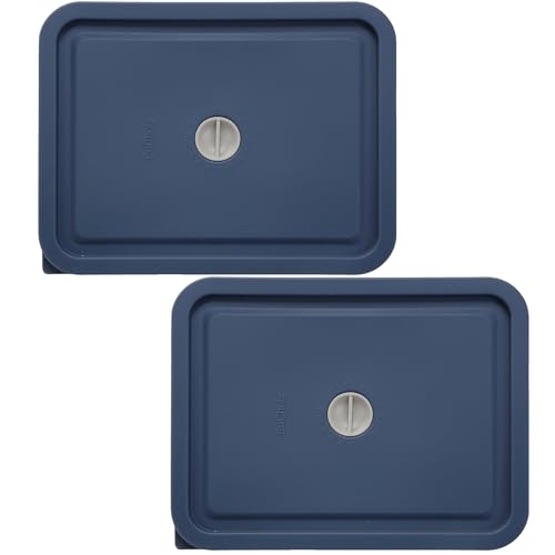 EuChoiz Replacement Lids for Pyrex 7211-PC 6 Cup Rectangle, Silicone Storage Cover Lid for Glass Bowl 2 Pack with Date Mark Dark blue - Image 1