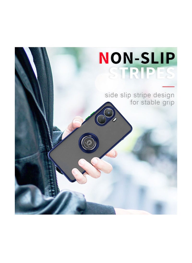 Wtech Magnetic Car Holder Ring Matte Case With Built-in Kickstand For Vivo Y16 4G Navy Blue - Image 5
