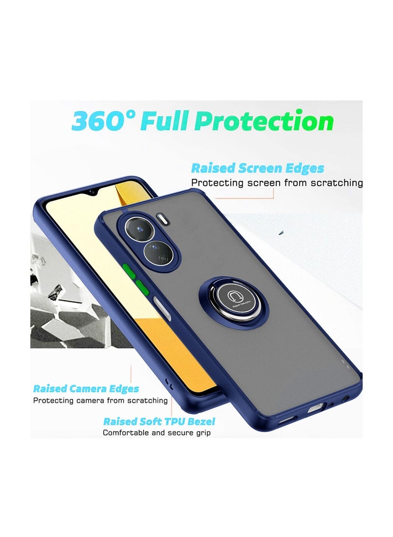 Wtech Magnetic Car Holder Ring Matte Case With Built-in Kickstand For Vivo Y16 4G Navy Blue - Image 3