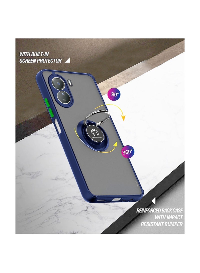 Wtech Magnetic Car Holder Ring Matte Case With Built-in Kickstand For Vivo Y16 4G Navy Blue - Image 4
