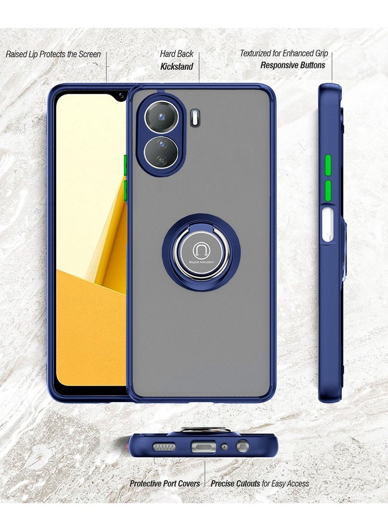 Wtech Magnetic Car Holder Ring Matte Case With Built-in Kickstand For Vivo Y16 4G Navy Blue - Image 2
