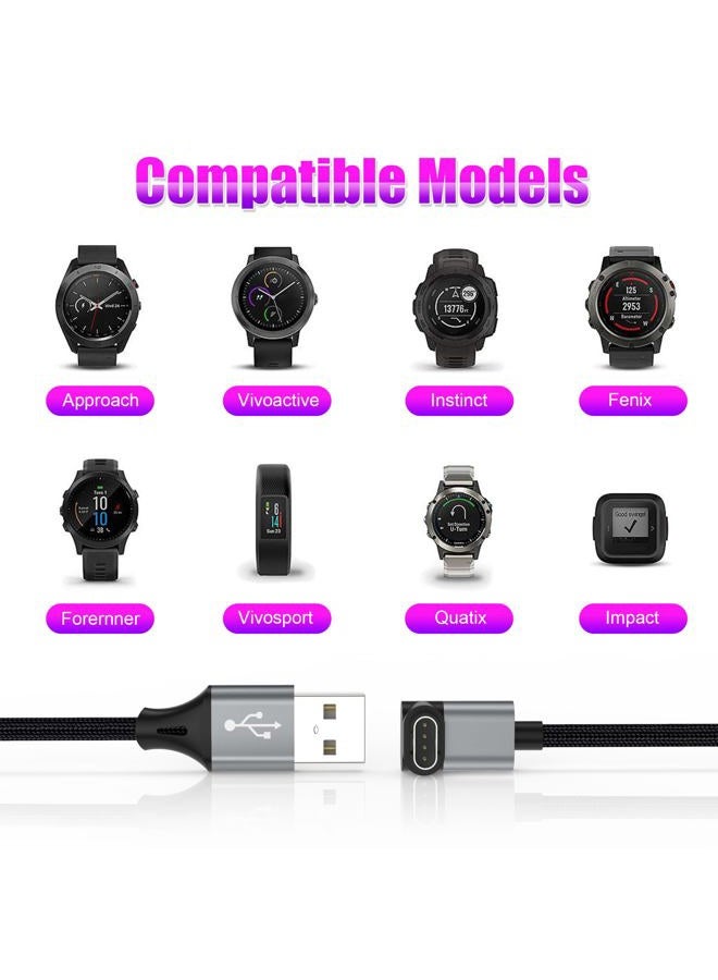 AGVEE 6.6ft Charger for Garmin Watch, L-Shape Charging Cable for Fenix, Forerunner, Vivoactive, Instinct, Venu, Tactix, Approach, D2, Quatix Series, Right Angle Braided, Dark Gray - Image 5