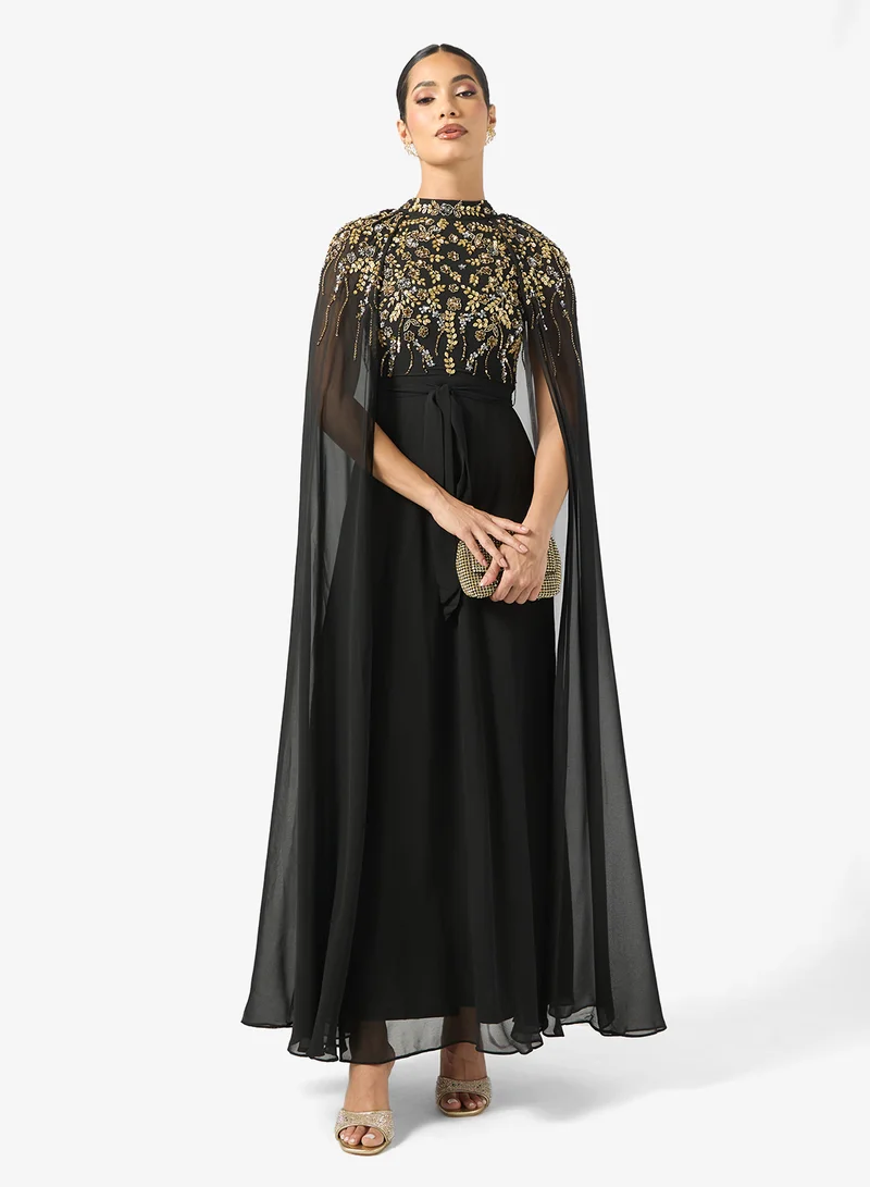 فروك اند فرل Cape Sleeve Frill Detailed Embellished Maxi Dress