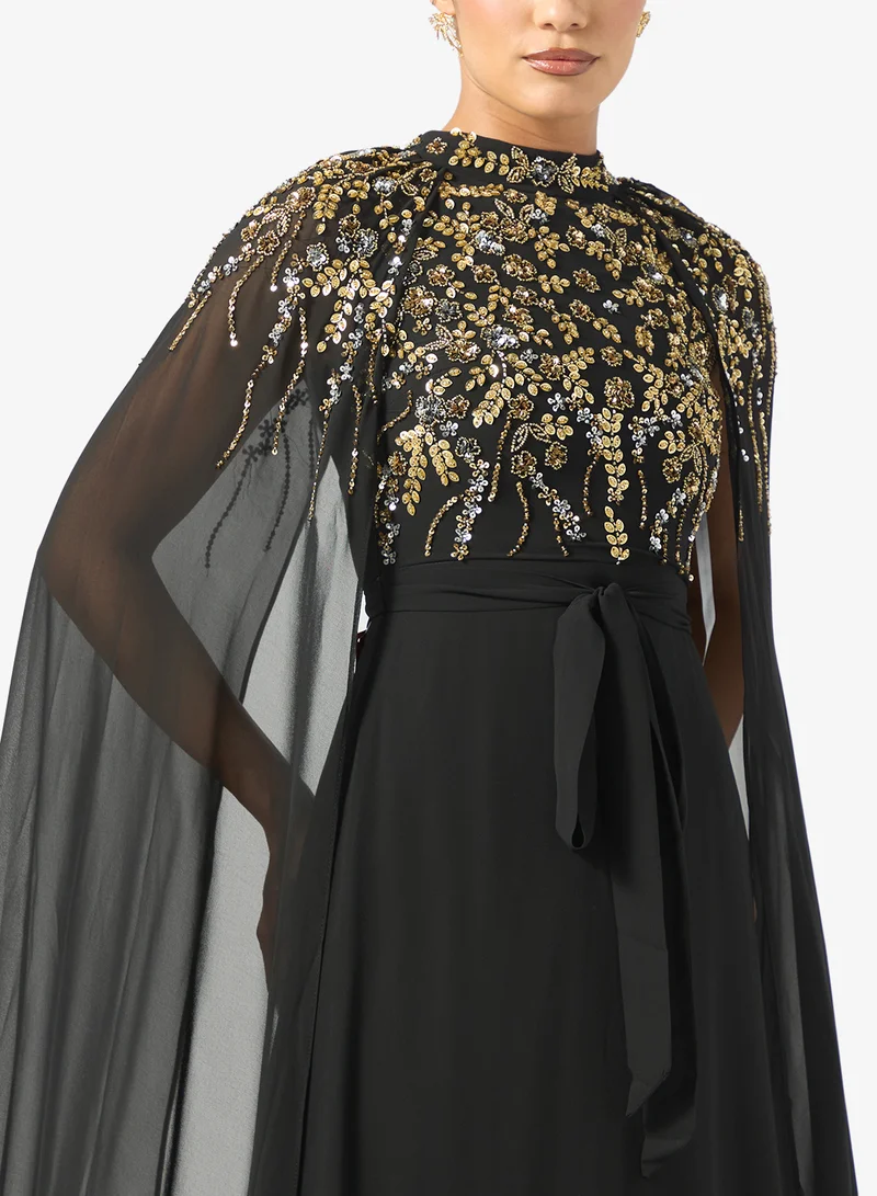 فروك اند فرل Cape Sleeve Frill Detailed Embellished Maxi Dress