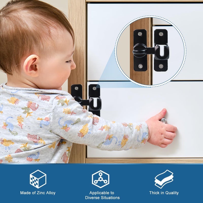 Quadafy 90/180 Degree Flip Barn Door Lock, Thickened Solid Multi-Angle Household Door Left and Right Door Latch, for Barns, Gardens, Cabinets, Sliding Doors, Bathrooms, Windows and Other (Black 2pcs) - Image 5