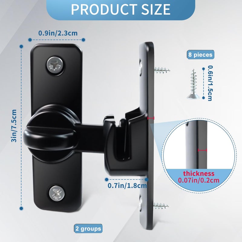 Quadafy 90/180 Degree Flip Barn Door Lock, Thickened Solid Multi-Angle Household Door Left and Right Door Latch, for Barns, Gardens, Cabinets, Sliding Doors, Bathrooms, Windows and Other (Black 2pcs) - Image 2