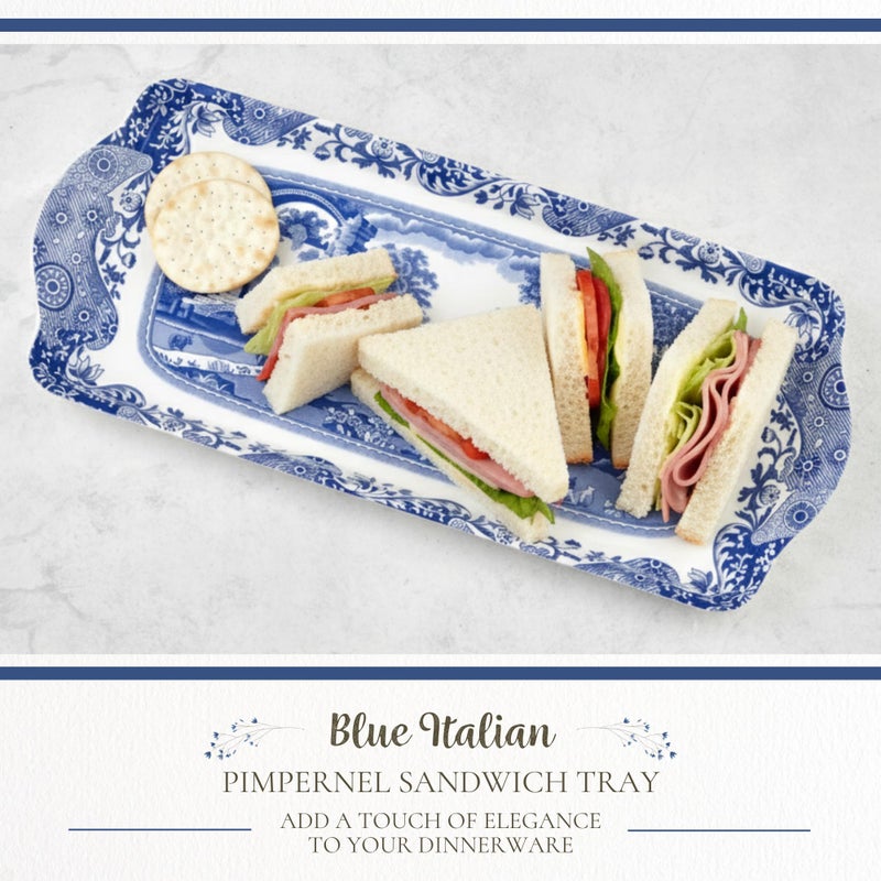 Pimpernel Spode Blue Italian Collection Sandwich Tray â€“ (15.25" x 6.5") Rectangular Melamine Serving Piece with 18th Century Inspired Countryside Design, Decorative Kitchen & Dining for Snacks & Pastries - Image 2