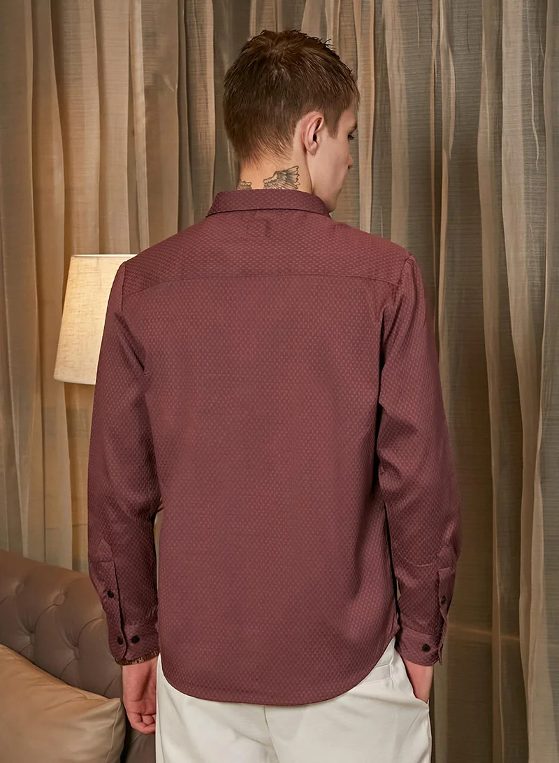 Campus Sutra Men's Wine Red Motif -Tactile Shirt