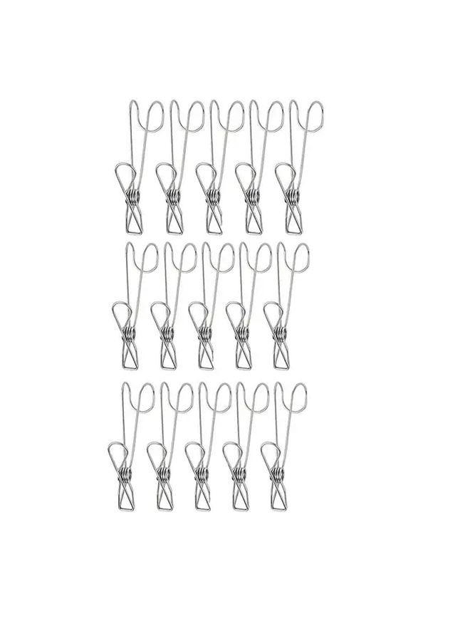 15pcs Stainless Steel Windproof Clothes Drying Clip Long Tail Hook Multifunctional Easy Install - Image 1