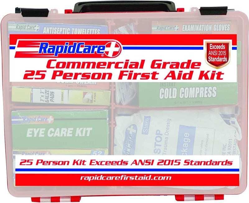 Rapid Care First Aid 839-1-12AN Premium Commercial Grade 25 Person First Aid Kit, Exceeds OSHA/ANSI 2015 Standards, in Detachable Wall Mountable Poly Case
