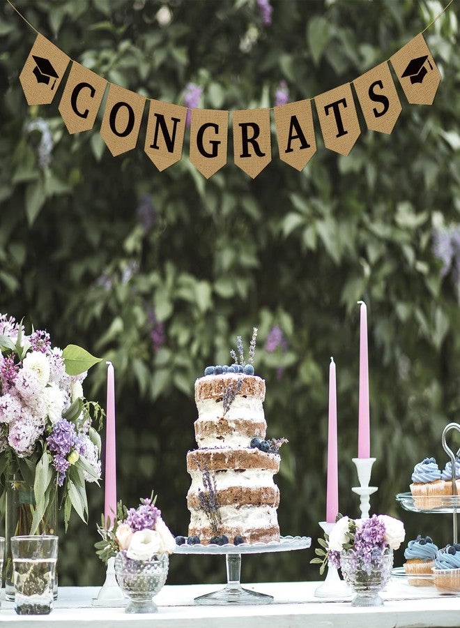 Ramciyo Burlap Congrats Banner - NO DIY Congrats Grad Hanging Sign for 2026 High School/College/Senior Graduation Celebration Party Backdrops - Image 4