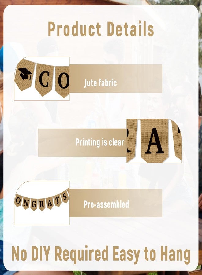 Ramciyo Burlap Congrats Banner - NO DIY Congrats Grad Hanging Sign for 2026 High School/College/Senior Graduation Celebration Party Backdrops - Image 3