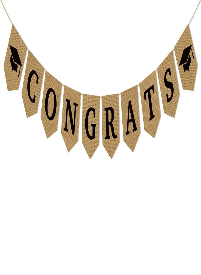 Ramciyo Burlap Congrats Banner - NO DIY Congrats Grad Hanging Sign for 2026 High School/College/Senior Graduation Celebration Party Backdrops - Image 1