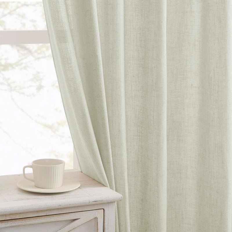 Joydeco Linen Curtains 96 Inch Length 2 Panel Sets,Light Filtering Curtains for Bedroom 52 Inch Wide Living Room Drapes with Back Tabs & Rod Pockets (W52 x L96 Inch, Oatmeal) - Image 1