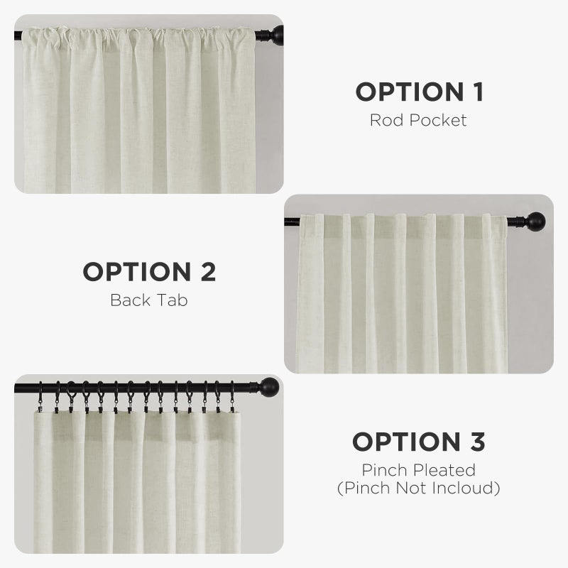 Joydeco Linen Curtains 96 Inch Length 2 Panel Sets,Light Filtering Curtains for Bedroom 52 Inch Wide Living Room Drapes with Back Tabs & Rod Pockets (W52 x L96 Inch, Oatmeal) - Image 4