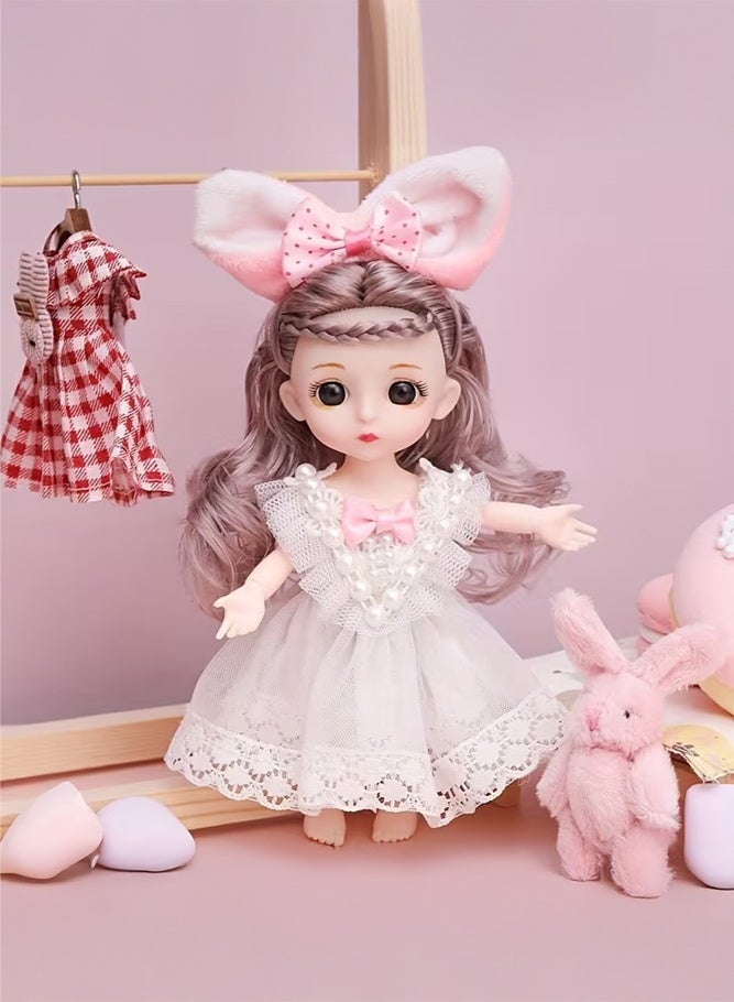 SHABILI 16cm Poseable Fashion Doll 2-Pack with Soft Vinyl Head, Plastic Body and Bunny Fabric Dresses, Long Nylon Hair and Rabbit Ear Accessories, Gift Box Toy for Girls Ages 3+ for Home and Party Play - Image 4