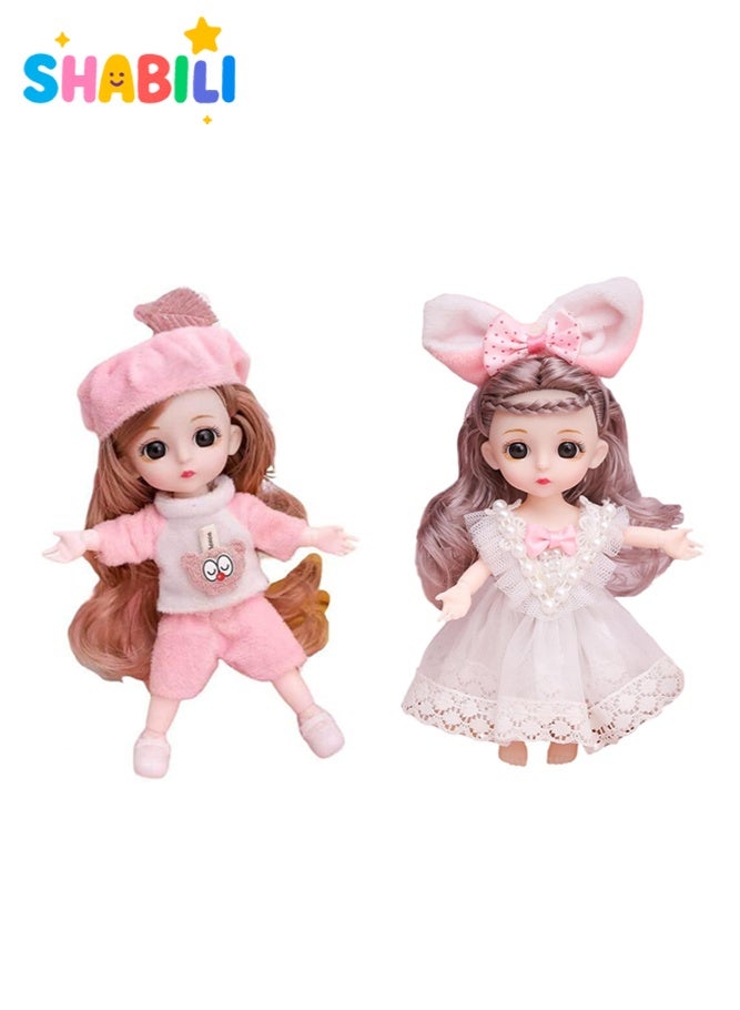 SHABILI 16cm Poseable Fashion Doll 2-Pack with Soft Vinyl Head, Plastic Body and Bunny Fabric Dresses, Long Nylon Hair and Rabbit Ear Accessories, Gift Box Toy for Girls Ages 3+ for Home and Party Play - Image 1