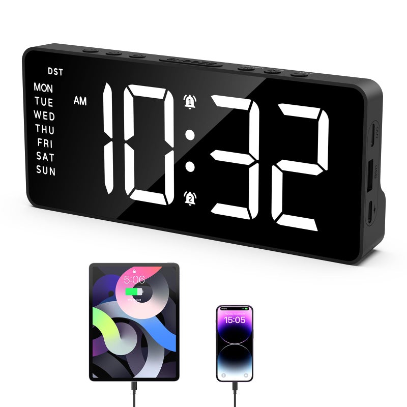 ORIA Digital Alarm Clock for Bedroom, LED Alarm Clock with Large Display, Rechargeable Desk Clock with Date, Adjustable Volume Brightness, Snooze, Type-C Port, for Home Office Living Room - Image 1