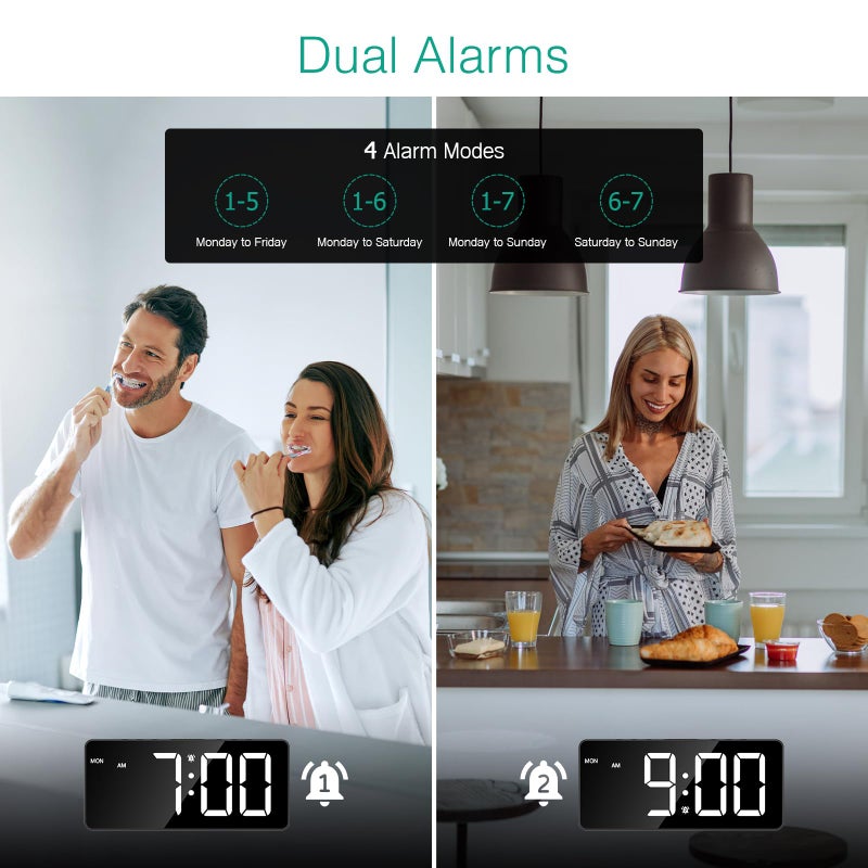 ORIA Digital Alarm Clock for Bedroom, LED Alarm Clock with Large Display, Rechargeable Desk Clock with Date, Adjustable Volume Brightness, Snooze, Type-C Port, for Home Office Living Room - Image 2