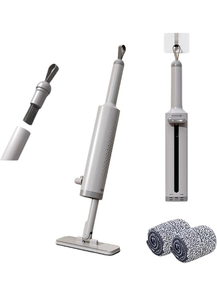 Mini Mop for Small Spaces, Portable Self-Squeeze Short Handle for Desktop Bathroom Kitchen Cleaning with Crevice Brush, Silicone Squeegee and 2 Reusable Microfiber Pads - Image 1