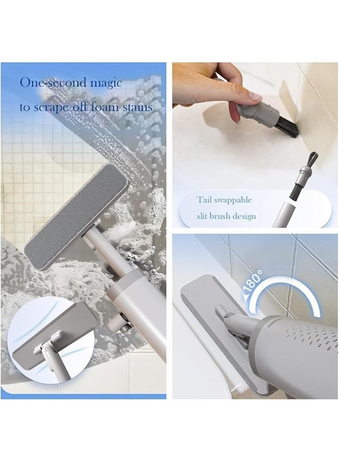 Mini Mop for Small Spaces, Portable Self-Squeeze Short Handle for Desktop Bathroom Kitchen Cleaning with Crevice Brush, Silicone Squeegee and 2 Reusable Microfiber Pads - Image 2