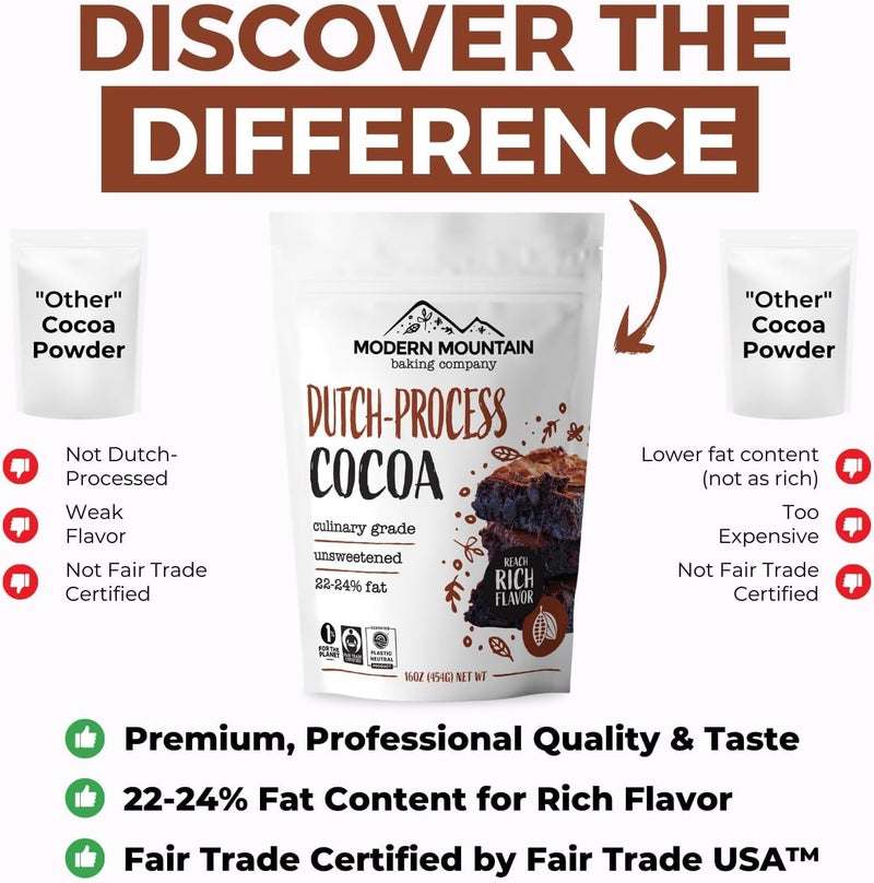MODERN MOUNTAIN Dutch-Processed Cocoa Powder - 8 Oz Culinary Grade, Sugar Free, Non-GMO, Fair Trade Certified - Image 4