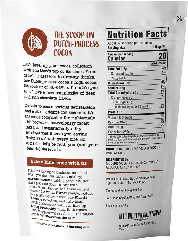 MODERN MOUNTAIN Dutch-Processed Cocoa Powder - 8 Oz Culinary Grade, Sugar Free, Non-GMO, Fair Trade Certified - Image 2