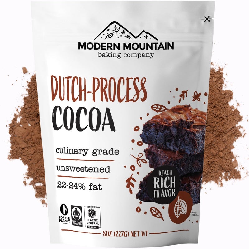 MODERN MOUNTAIN Dutch-Processed Cocoa Powder - 8 Oz Culinary Grade, Sugar Free, Non-GMO, Fair Trade Certified - Image 1