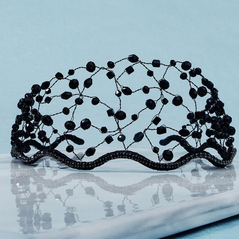 minkissy Bridal Headpiece Wedding Headband Rhinestone Mesh Headband Cap Headpiece Bridal Dance Party Hair Accessories for Women Black - Image 3