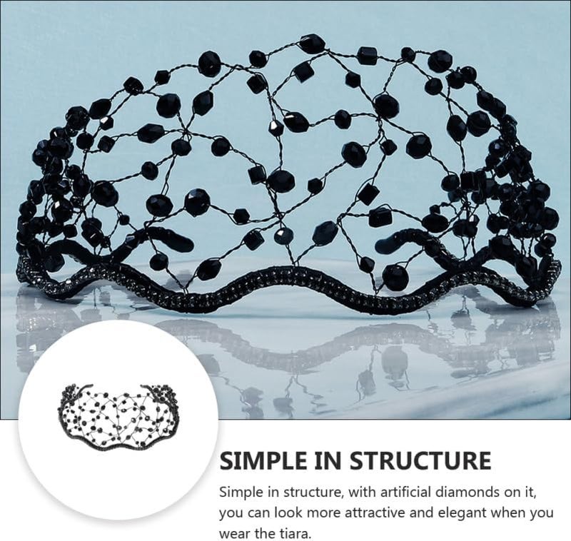 minkissy Bridal Headpiece Wedding Headband Rhinestone Mesh Headband Cap Headpiece Bridal Dance Party Hair Accessories for Women Black - Image 4