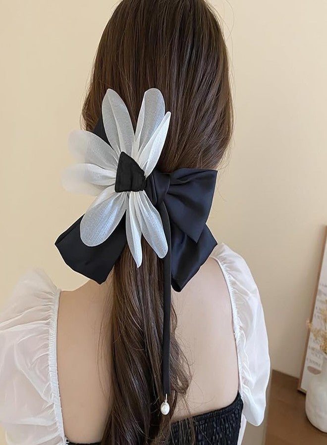 Melodio Elegant French Black Bow Hair Clip - Large Fabric Butterfly Petal Spring Claw Clip for Women, Chic & Dreamy Hair Accessories for Updos, Parties - Image 3