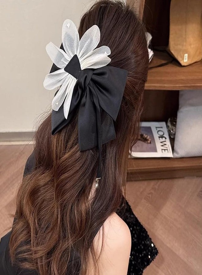 Melodio Elegant French Black Bow Hair Clip - Large Fabric Butterfly Petal Spring Claw Clip for Women, Chic & Dreamy Hair Accessories for Updos, Parties - Image 2
