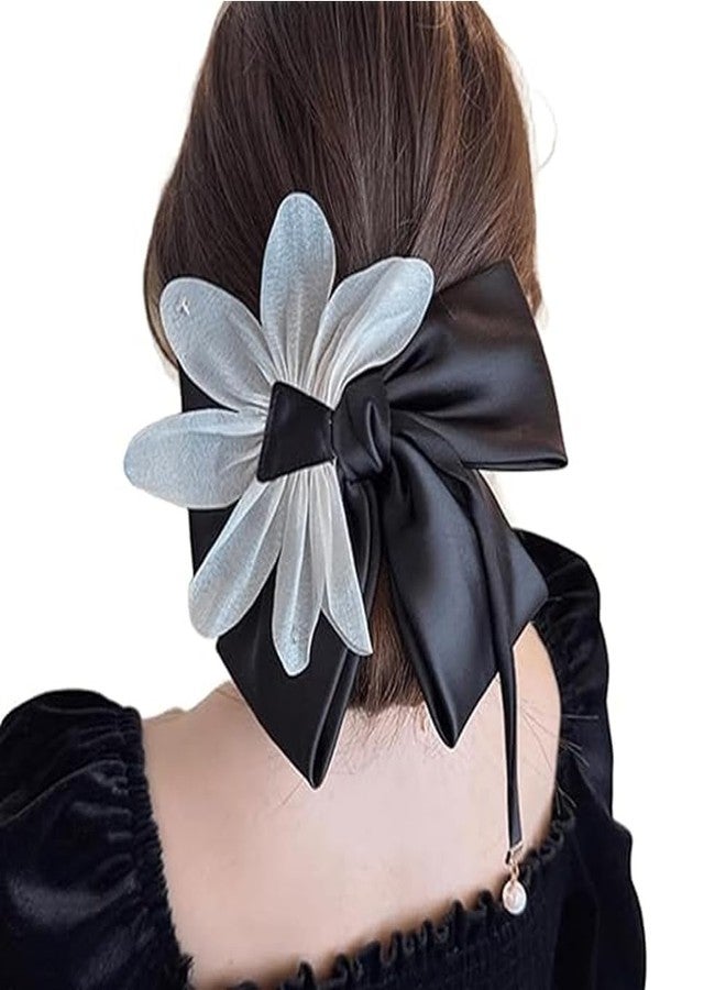 Melodio Elegant French Black Bow Hair Clip - Large Fabric Butterfly Petal Spring Claw Clip for Women, Chic & Dreamy Hair Accessories for Updos, Parties - Image 1