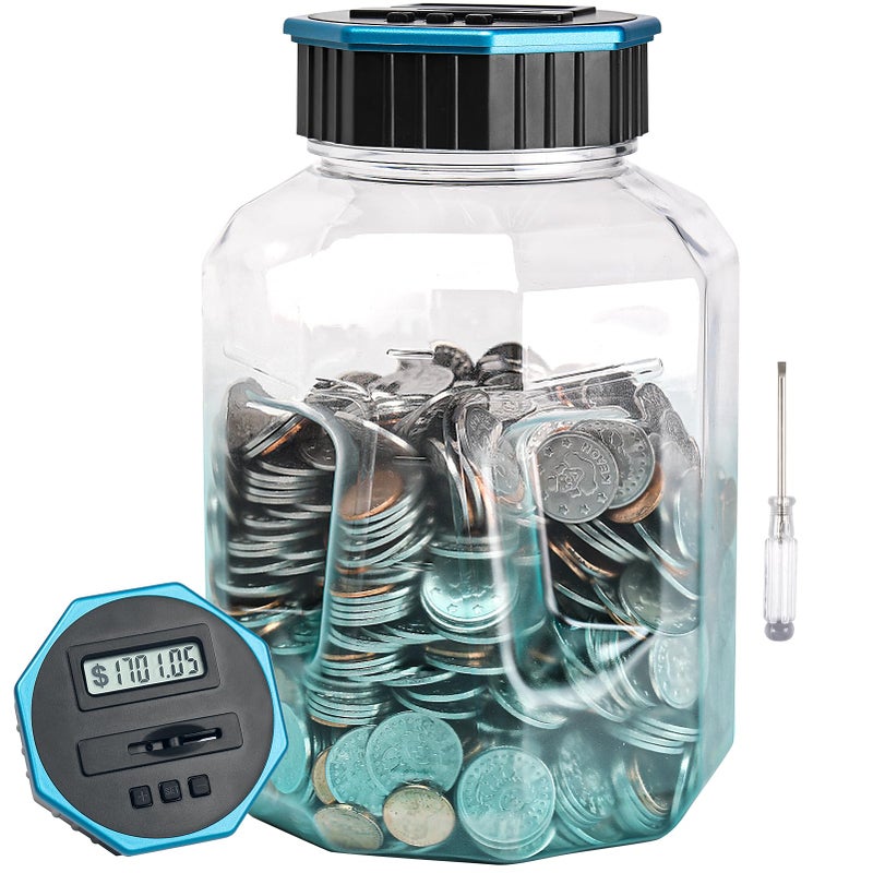 XLarge Piggy Bank for Adults Kids Vcertcpl Digital Coin Counting Bank with LCD Counter 24L Capacity Great Coin Counter Bank Money Counting Jar with Total Amount Displayed G Blue XLarge