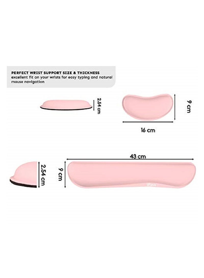 iFine PU Leather Keyboard and Mouse Wrist Rest Cushion Support Waterproof Lightweight Comfortable Pain Relief Typing (Pink) - Image 2