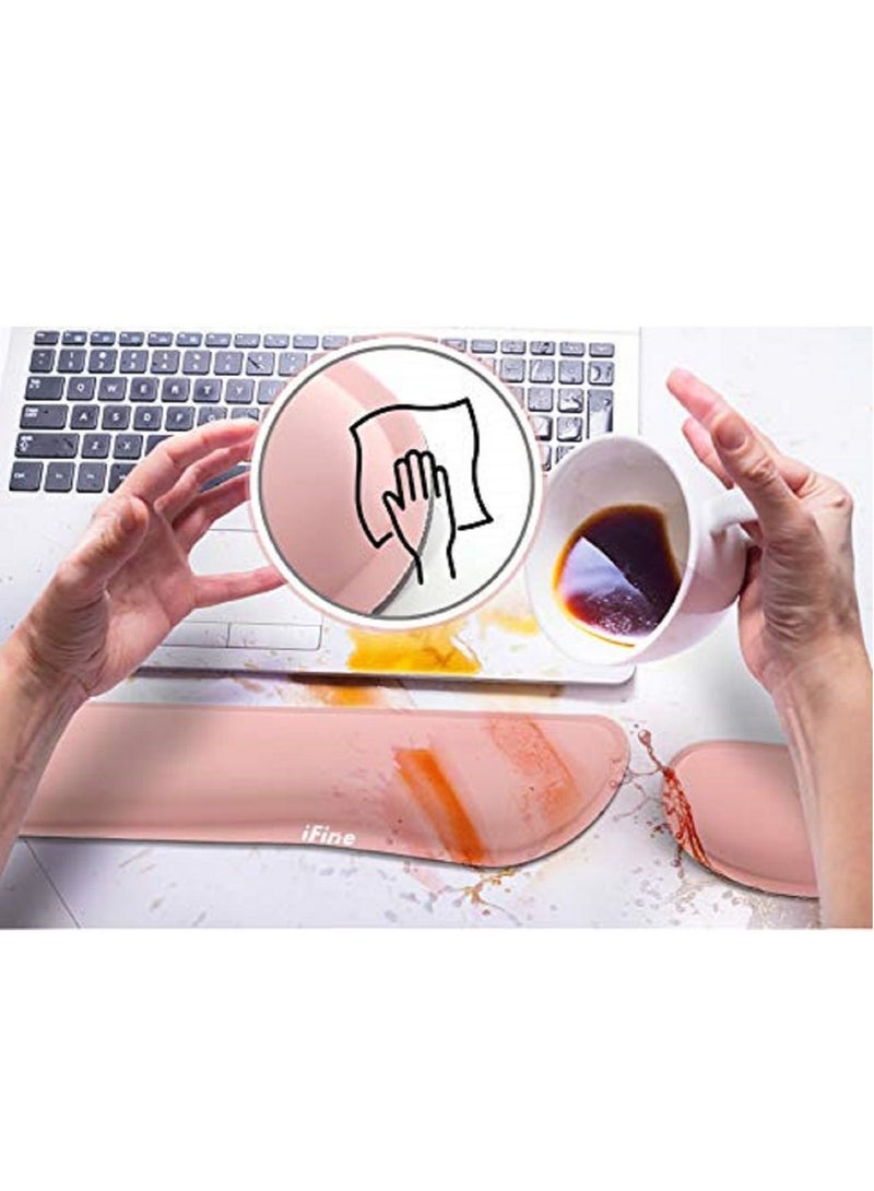 iFine PU Leather Keyboard and Mouse Wrist Rest Cushion Support Waterproof Lightweight Comfortable Pain Relief Typing (Pink) - Image 5